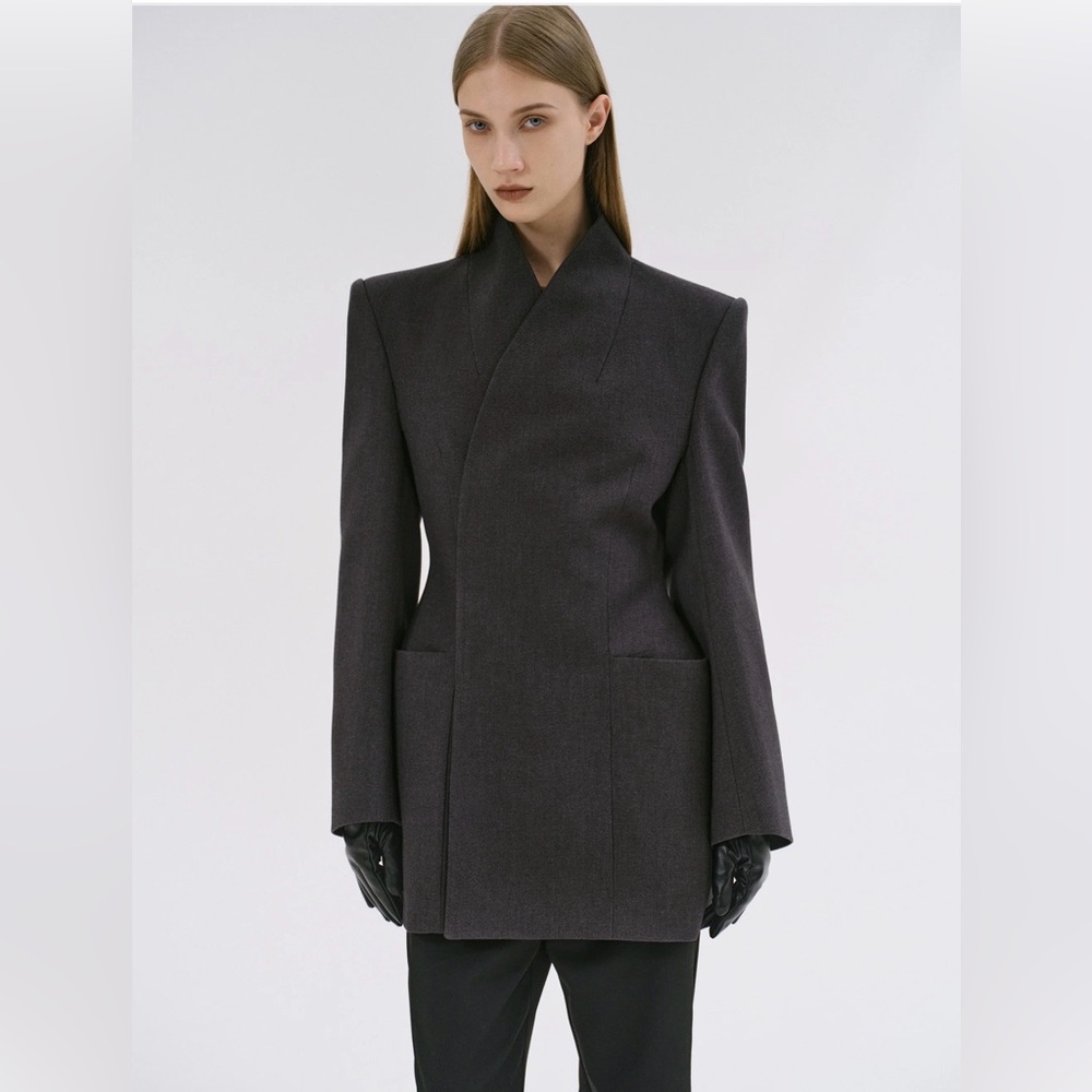 Source Unknown Corrin Charcoal Gray Wrap Blazer - image 2